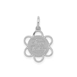 Sterling Silver Flower Pendant with Happy Birthday Message, Floral Design Charm for Women