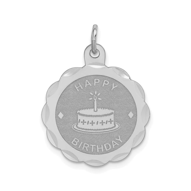 Sterling Silver Birthday Pendant with Cake and Candle, Scalloped Edge Charm