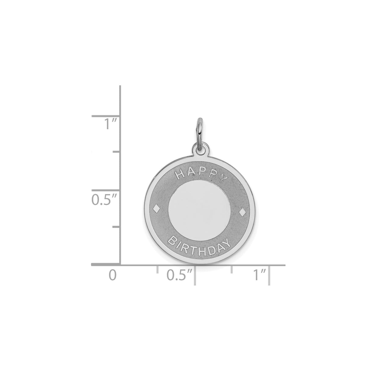 Sterling Silver Round Pendant with Happy Birthday Engraving, Diamond Accent, Unisex Charm