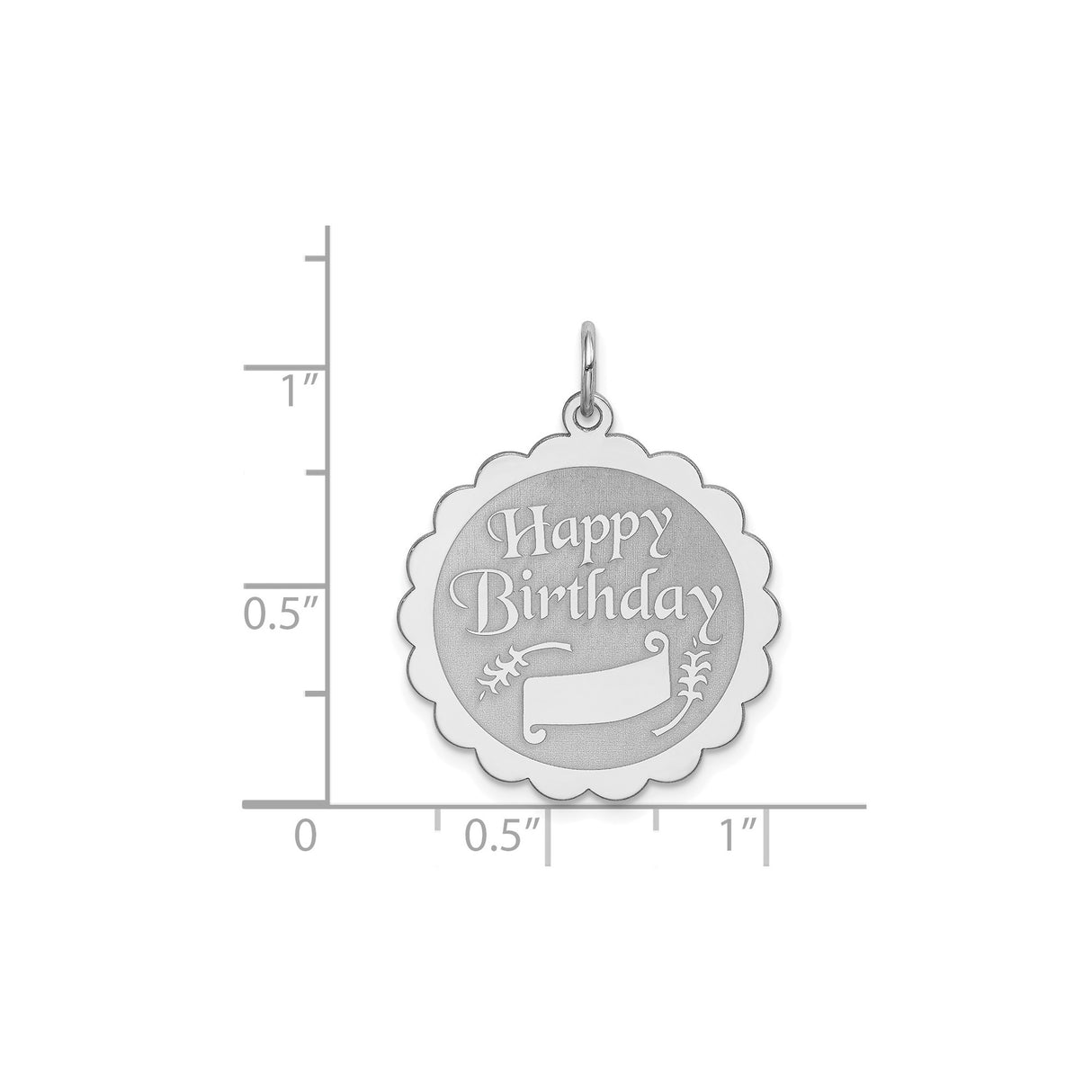 Sterling Silver Birthday Pendant with Floral Engraving and Scalloped Edge Design