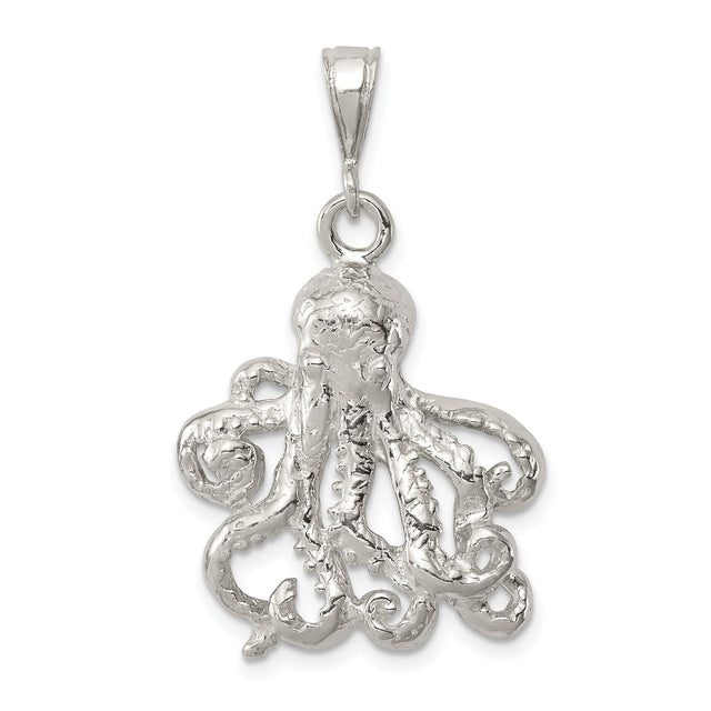 Sterling Silver Octopus Pendant with Tentacle Design, Nautical Marine Animal Charm