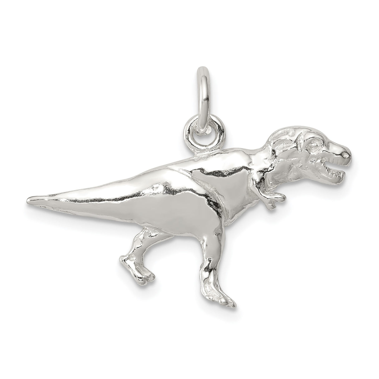 Sterling Silver T-Rex Pendant Charm, Realistic 3D Dinosaur Figure, Unisex Prehistoric Jewelry