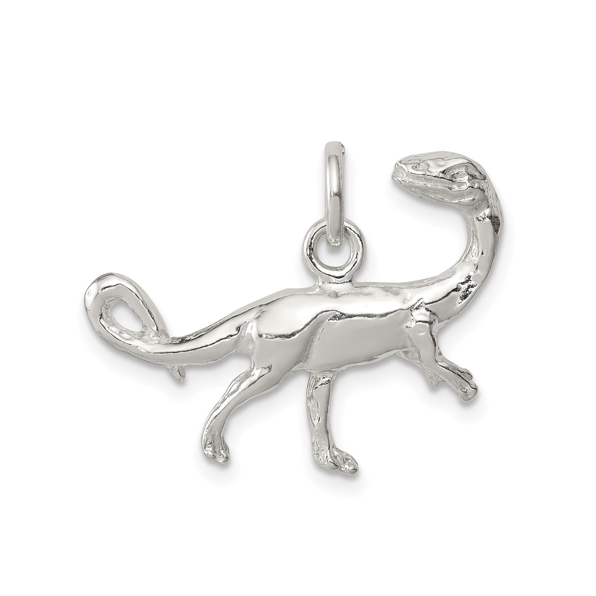 Sterling Silver Dinosaur Pendant with Realistic Sauropod Design, Polished Finish, Unisex Jewelry