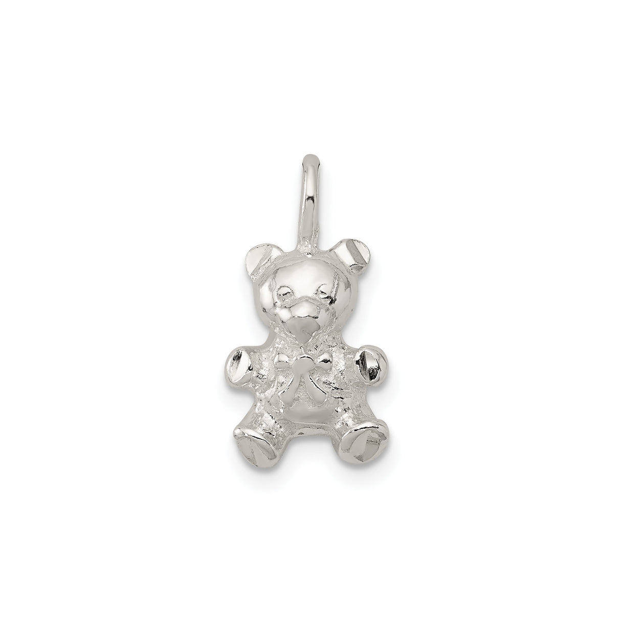 Sterling Silver Teddy Bear Pendant with Bow, Whimsical Animal Charm for Women