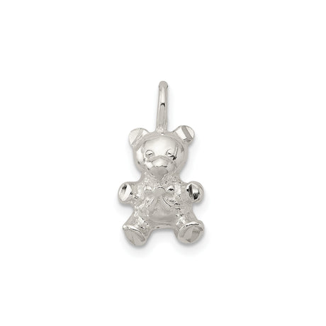 Sterling Silver Teddy Bear Pendant with Bow, Whimsical Animal Charm for Women