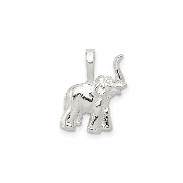 Sterling Silver Elephant Pendant with Raised Trunk, Boho Spiritual Talisman Jewelry
