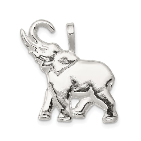 Sterling Silver Elephant Pendant with Raised Trunk Symbolizing Strength and Wisdom