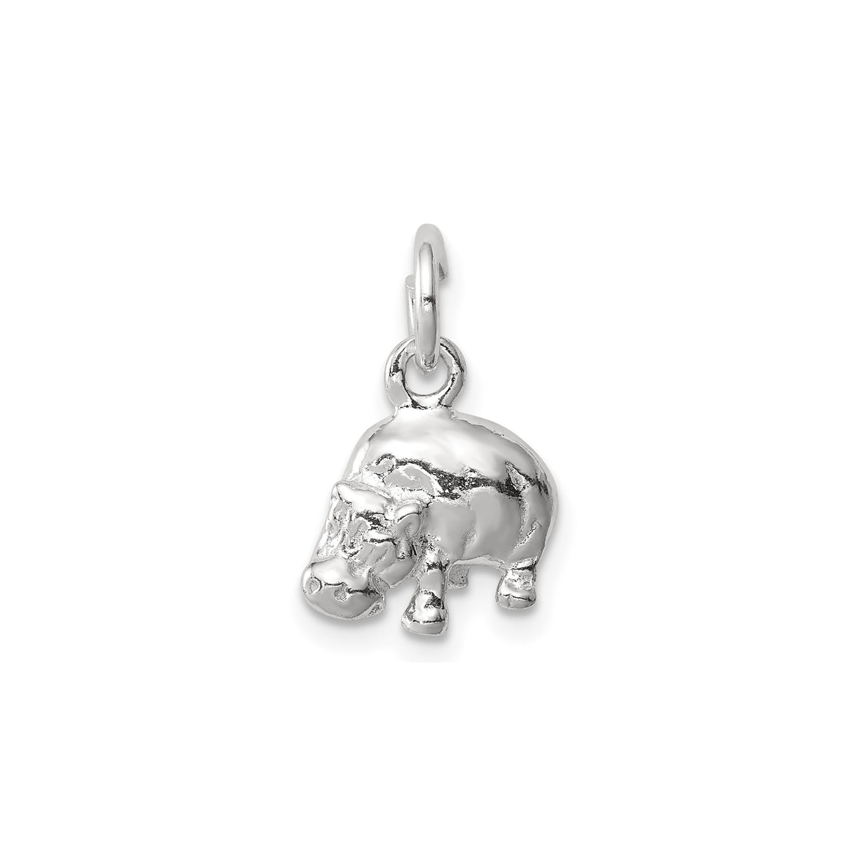 Sterling Silver Hippo Charm Pendant, Three Dimensional Animal Design, Wildlife Jewelry for Women