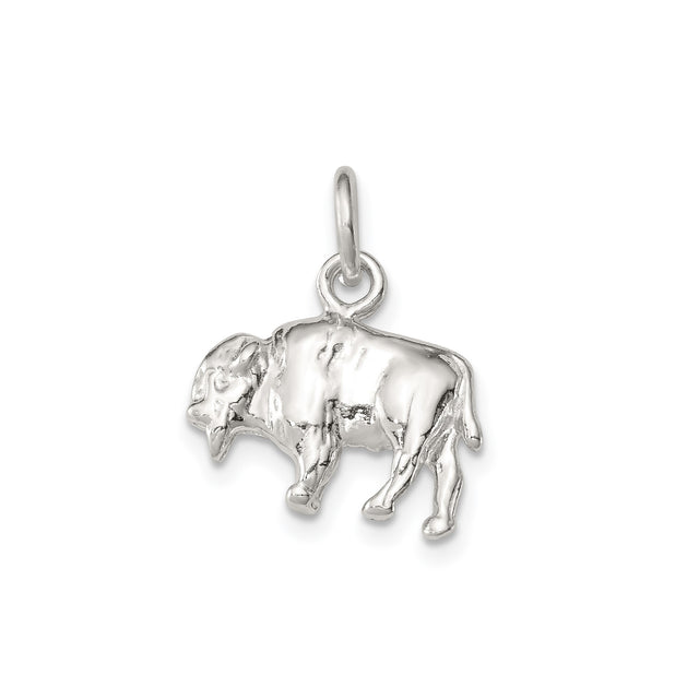 Sterling Silver Buffalo Pendant Charm with 3D Bison Design, Western Wildlife Theme