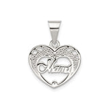 Mama Heart Charm Pendant in Real 925 Sterling Silver