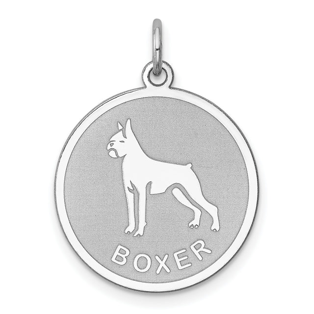 Sterling Silver Pendant with Boxer Dog Silhouette and Text, Unisex Pet Charm Jewelry