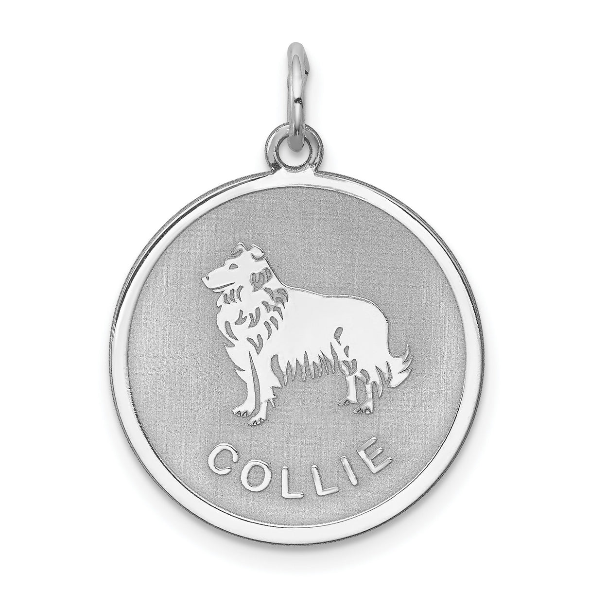 Sterling Silver Collie Dog Pendant with Breed Name, Silhouette Charm for Necklace or Bracelet