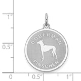 Sterling Silver Doberman Pendant with Etched Dog Silhouette, Unisex Pet Charm Jewelry