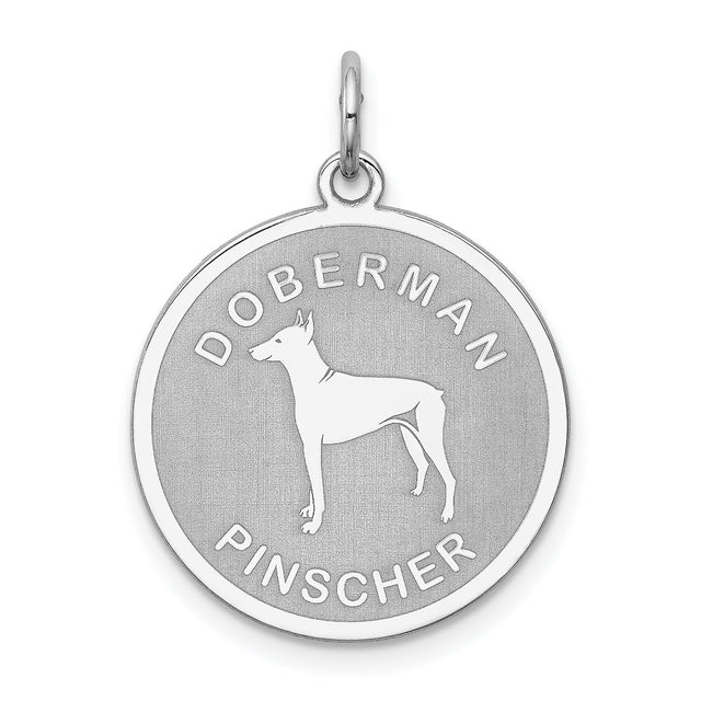 Sterling Silver Doberman Pendant with Etched Dog Silhouette, Unisex Pet Charm Jewelry