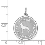 Sterling Silver Dog Pendant with German Shorthaired Pointer Silhouette and Etched Breed Name