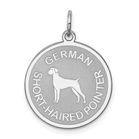 Sterling Silver Dog Pendant with German Shorthaired Pointer Silhouette and Etched Breed Name