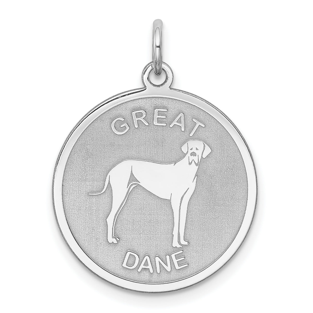Sterling Silver Great Dane Pendant with Etched Silhouette and Text, Unisex Dog Charm