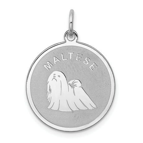 Sterling Silver Maltese Dog Pendant, Round Disc Charm, Pet Memorial Jewelry for Women or Unisex