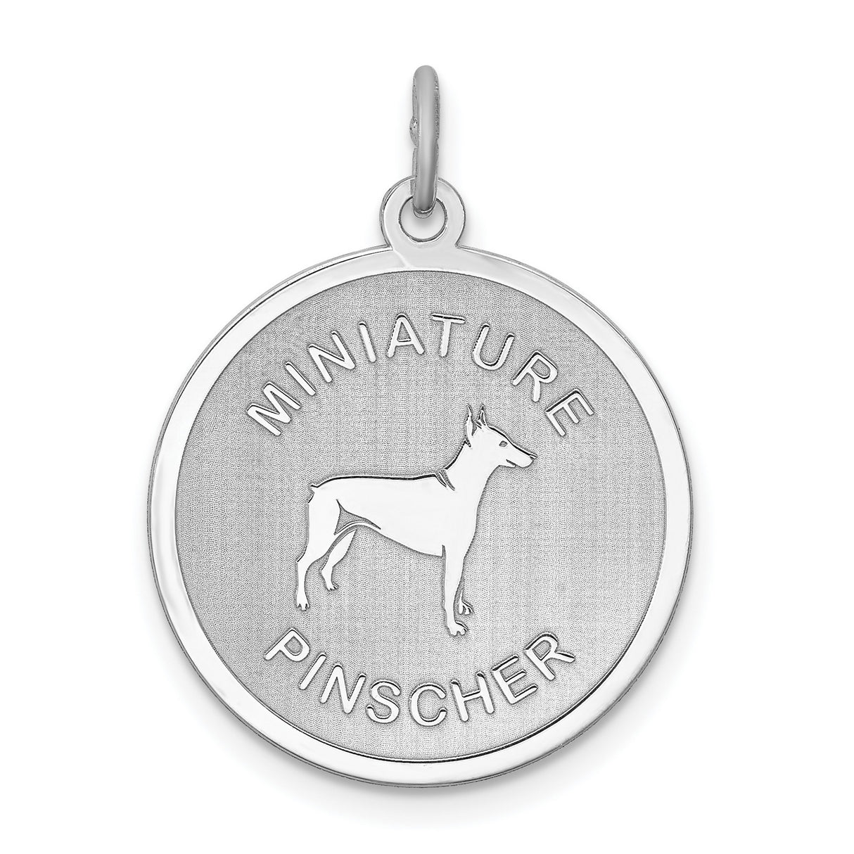 Sterling Silver Miniature Pinscher Pendant with Breed Name Engraving, Dog Silhouette Jewelry