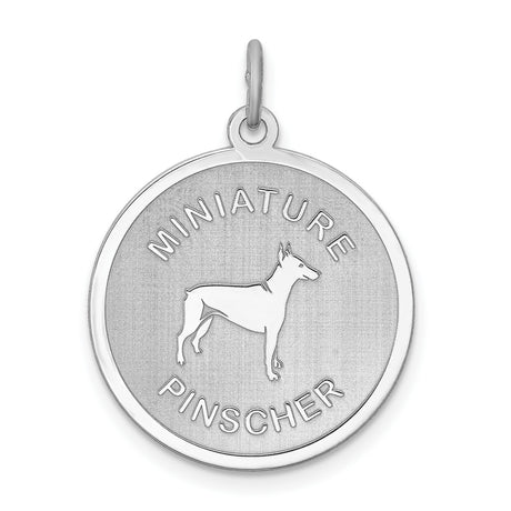 Sterling Silver Miniature Pinscher Pendant with Breed Name Engraving, Dog Silhouette Jewelry