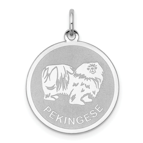 Sterling Silver Pendant with Etched Pekingese Dog Medallion, Pet Memorial Charm