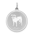 Sterling Silver Dog Pendant with Pug Round Disc Design, Unisex Pet Charm Accessory