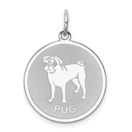 Sterling Silver Dog Pendant with Pug Round Disc Design, Unisex Pet Charm Accessory