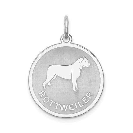 Sterling Silver Rottweiler Dog Pendant with Silhouette and Breed Name Charm