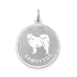 Sterling Silver Samoyed Dog Pendant with Silhouette and SAMOYEDE Inscription