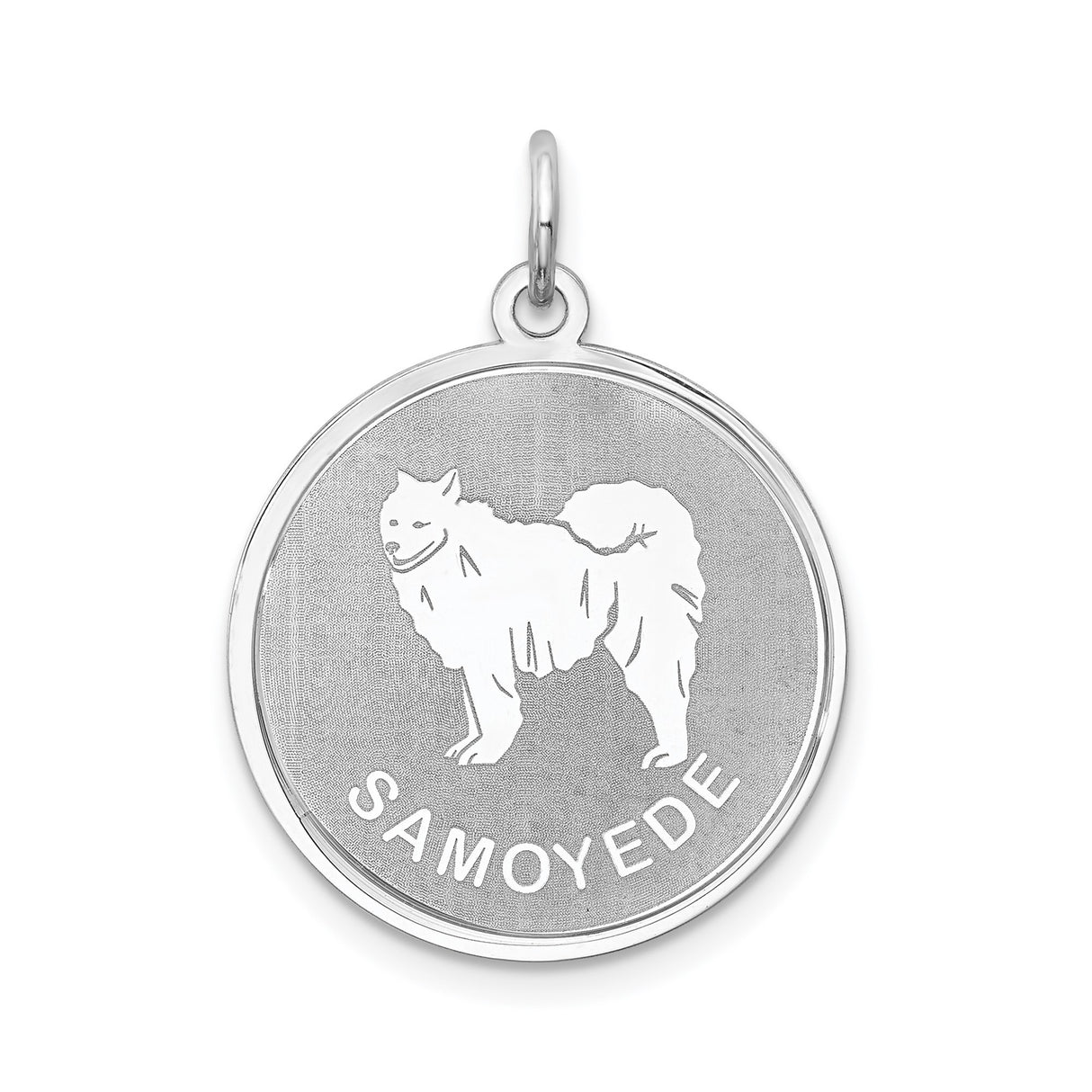 Sterling Silver Samoyed Dog Pendant with Silhouette and SAMOYEDE Inscription