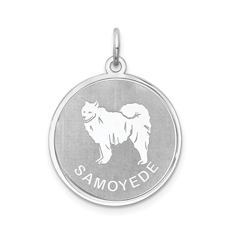 Sterling Silver Samoyed Dog Pendant with Silhouette and SAMOYEDE Inscription