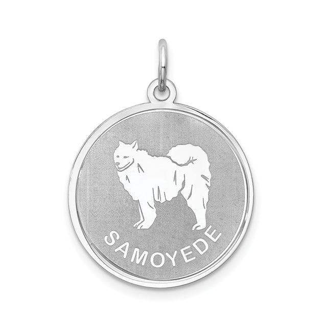 Sterling Silver Samoyed Dog Pendant with Silhouette and SAMOYEDE Inscription