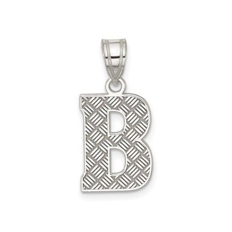 Sterling Silver Initial B Pendant with Diamond Cut Texture, Bold Letter Charm, Unisex Accessory