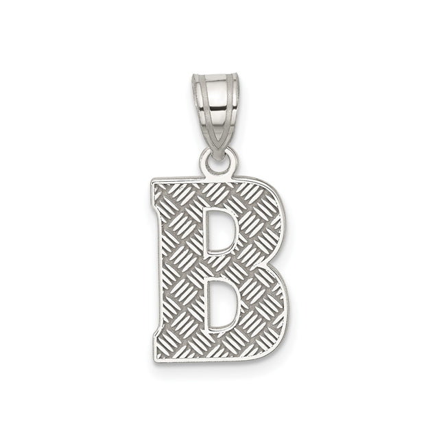 Sterling Silver Initial B Pendant with Diamond Cut Texture, Bold Letter Charm, Unisex Accessory