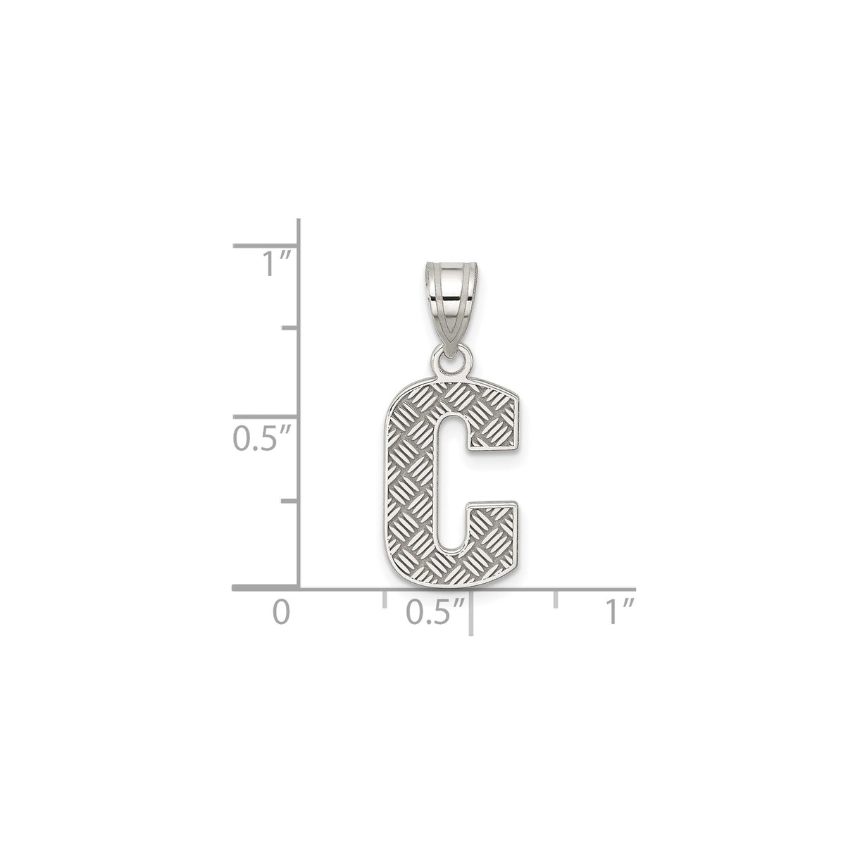 Sterling Silver Letter C Pendant, Diamond Cut Textured Unisex Charm, Bold Monogram Jewelry