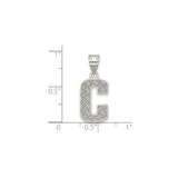 Sterling Silver Letter C Pendant, Diamond Cut Textured Unisex Charm, Bold Monogram Jewelry