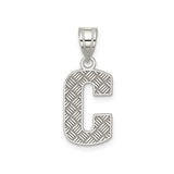 Sterling Silver Letter C Pendant, Diamond Cut Textured Unisex Charm, Bold Monogram Jewelry