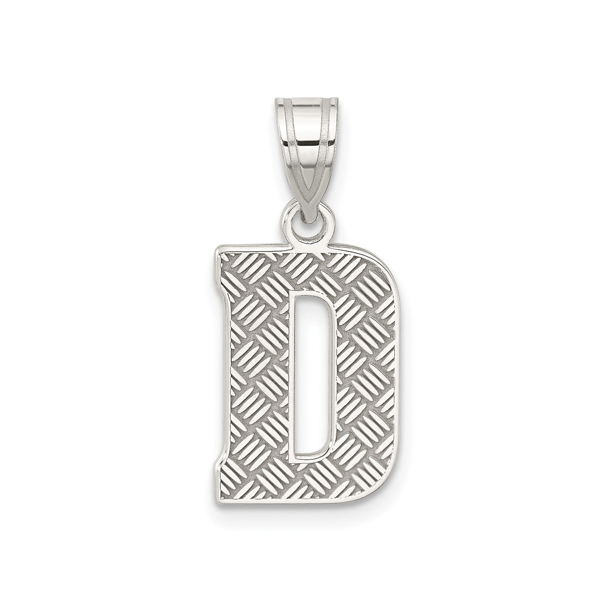 Sterling Silver Pendant with Letter D, Diamond Texture, Industrial Rugged Style