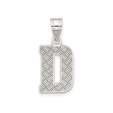 Sterling Silver Pendant with Letter D, Diamond Texture, Industrial Rugged Style