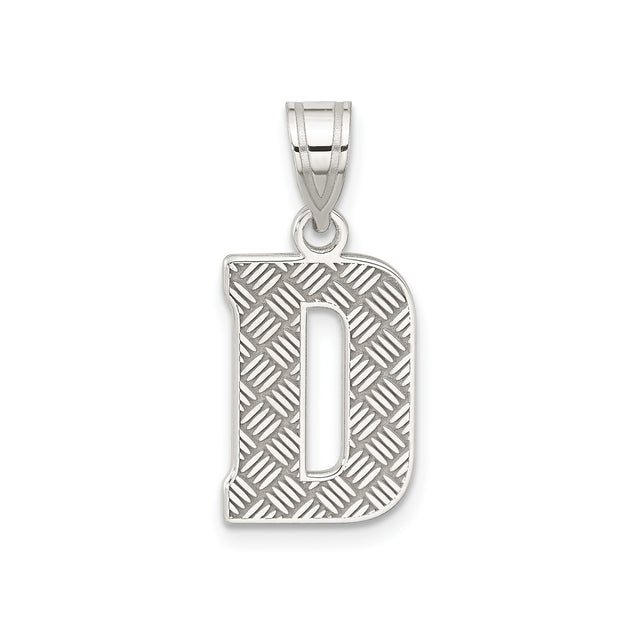 Sterling Silver Pendant with Letter D, Diamond Texture, Industrial Rugged Style