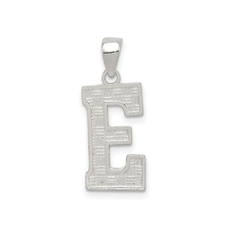 Sterling Silver Letter E Pendant with Textured Pattern, Unisex Alphabet Charm