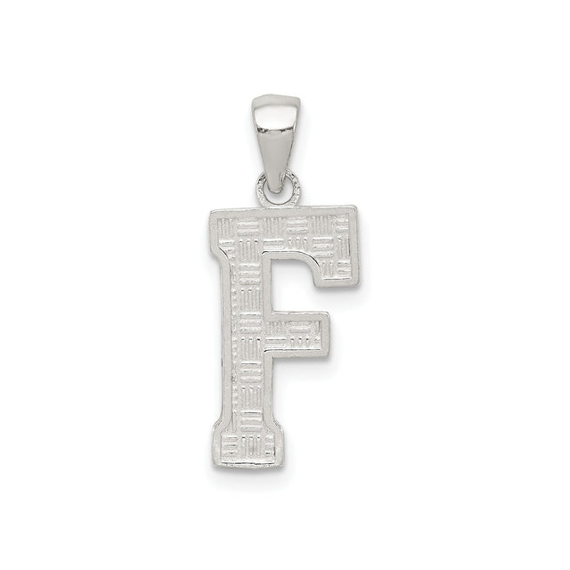 Sterling Silver Letter F Pendant, Textured Alphabet Charm, Minimalist Unisex Jewelry
