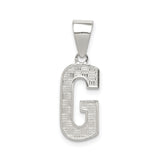 Sterling Silver Pendant, Textured Letter G Alphabet Charm, Unisex Initial Jewelry