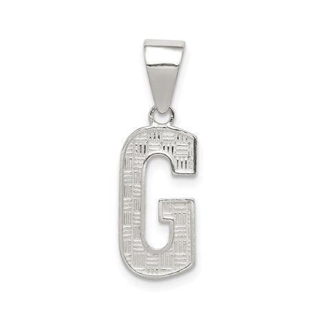 Sterling Silver Pendant, Textured Letter G Alphabet Charm, Unisex Initial Jewelry