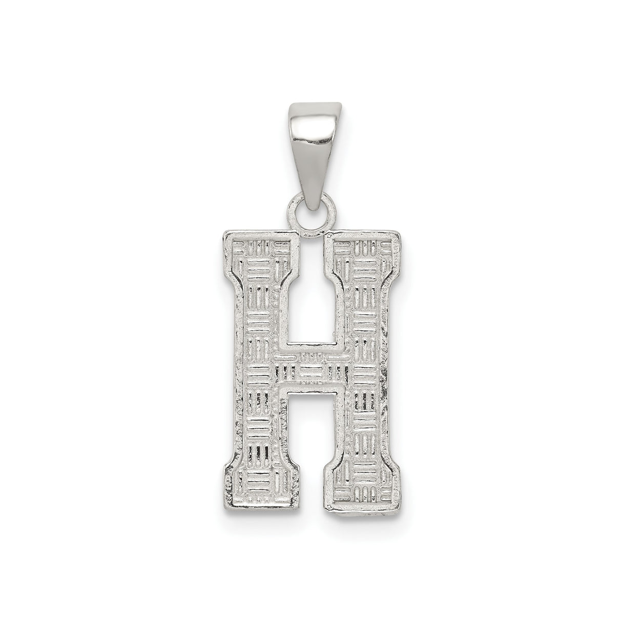 Sterling Silver H Pendant, Geometric Letter Charm with Textured Design, Unisex Initial Jewelry