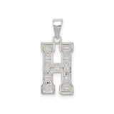 Sterling Silver H Pendant, Geometric Letter Charm with Textured Design, Unisex Initial Jewelry