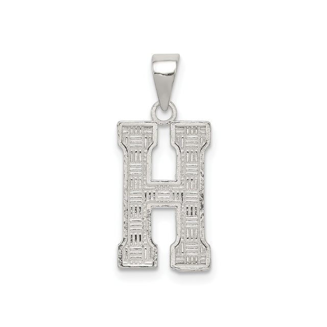 Sterling Silver H Pendant, Geometric Letter Charm with Textured Design, Unisex Initial Jewelry
