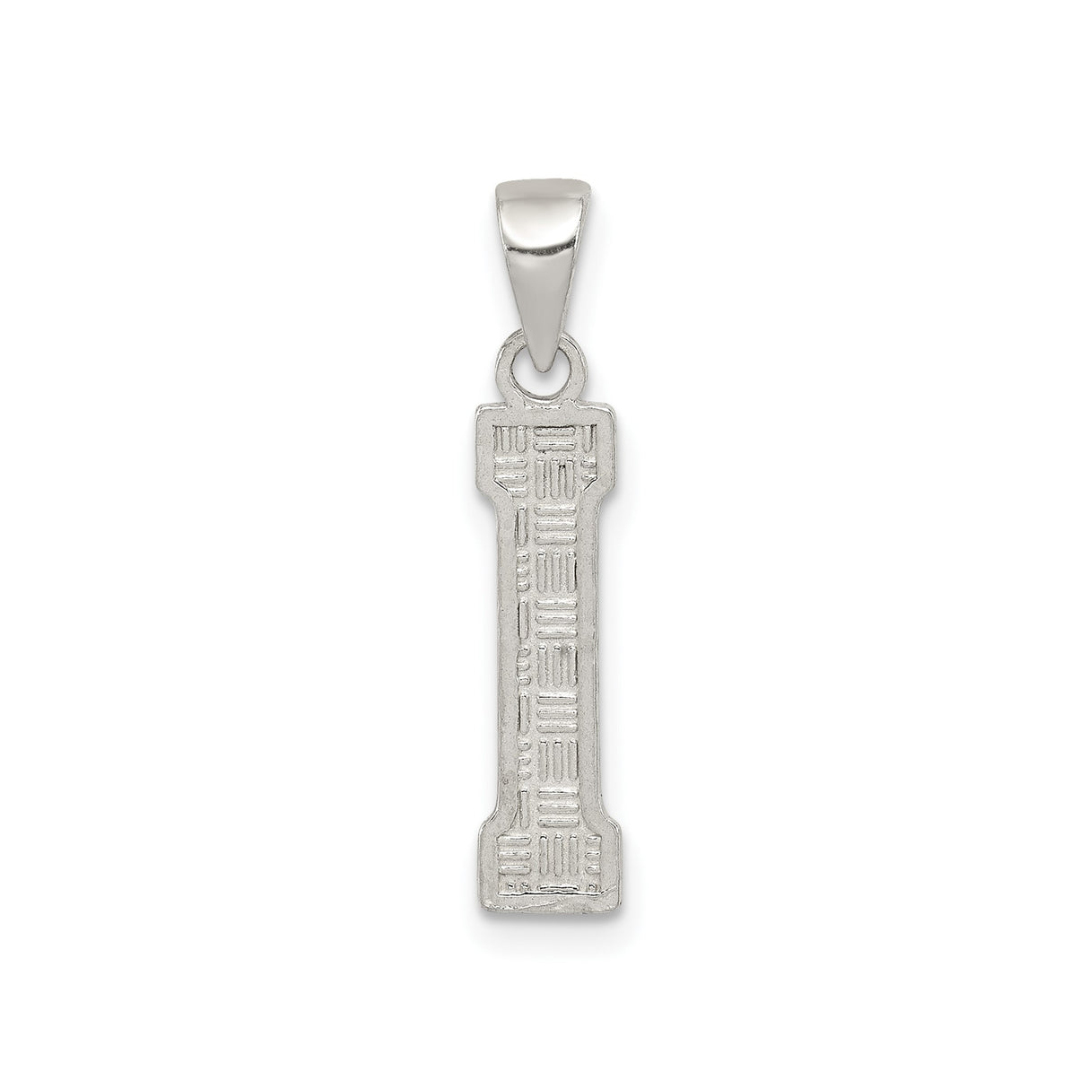 Sterling Silver Initial I Pendant, Block Texture Alphabet Charm, Unisex Monogram Jewelry