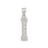 Sterling Silver Initial I Pendant, Block Texture Alphabet Charm, Unisex Monogram Jewelry