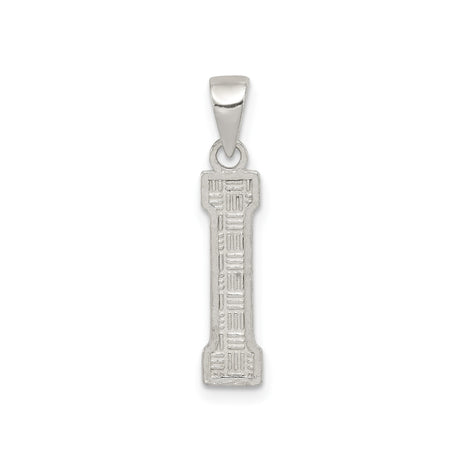 Sterling Silver Initial I Pendant, Block Texture Alphabet Charm, Unisex Monogram Jewelry